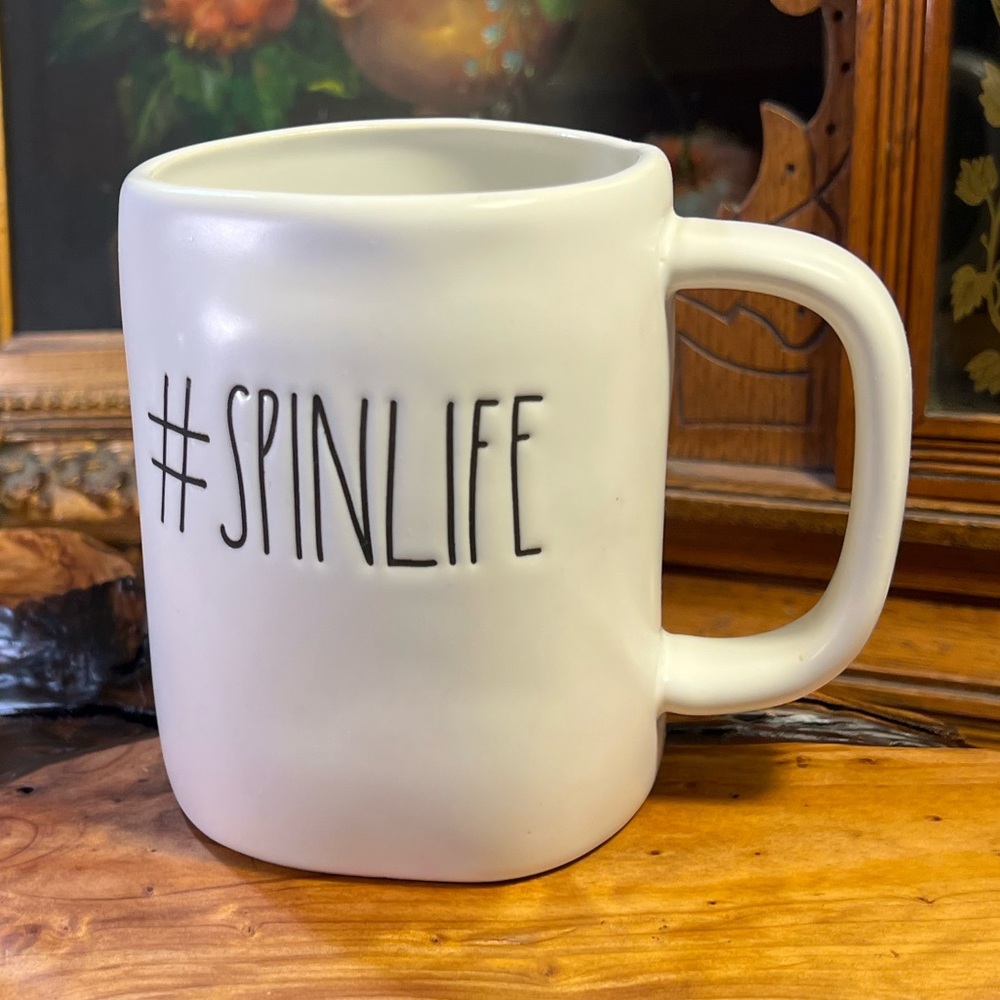 Authentic Rae Dunn Ceramic Mug with #SpinLife cycling enthusiast peloton 16oz